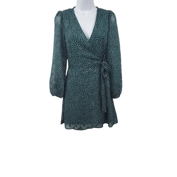 green emerald velvet dress Honey Plus Size Ruffled Polka Dot Long Sleeve Midi Dress